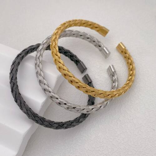 Classic Stainless Steel Chain Link Open Bangles Men Women