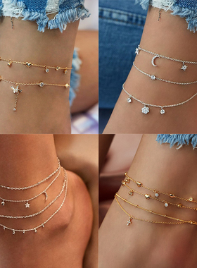 Summer Boho Butterfly Anklet For Women Gold Multilayer