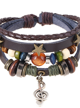 Handmade Boho Gypsy Hippie Design Brown Leather Star G Clef