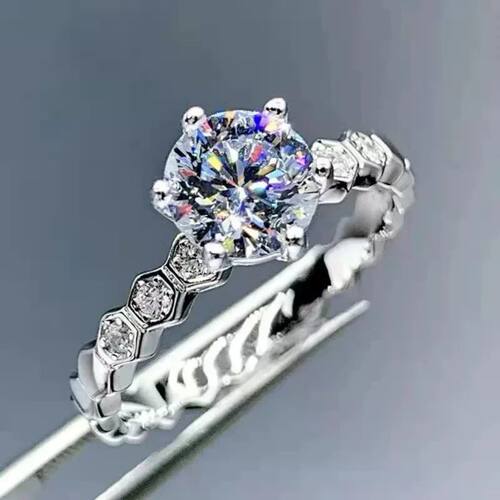 Sterling Silver Honeycomb Rings for Women 7mm Clear Cubic