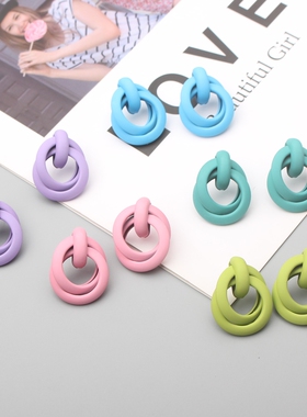 New 7Colors Stud Earrings Women Pink Spray Painted Metal