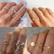 Bohemian Moon Geometric Sets 2023 Star Rings Crystal Flower