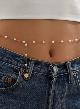 Sexy Vintage Aesthetic Belly Pearl Decor Body Chain Waist