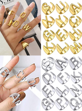 Chunky Wide Hollow A-Z Letter 3Colors Metal Adjustable