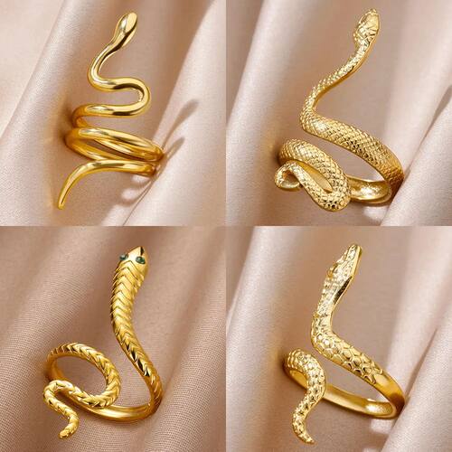 Stainless Steel Snake Rings For Women Men Gold Color Open