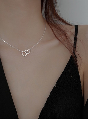 Korean Fashion Double Heart Interlocking Clavicle Chain