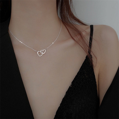 Korean Fashion Double Heart Interlocking Clavicle Chain