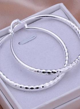 925 Silver color  big Earring women lady 5cm circle top