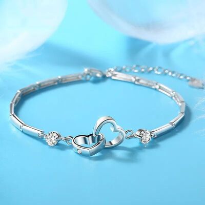 Sterling Silver Double Heart Charms Bracelets for Women Kore