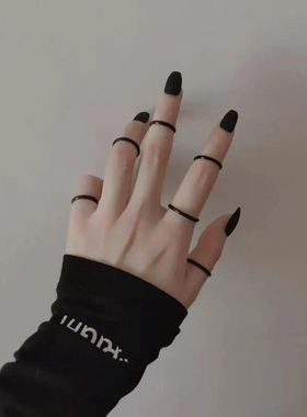 Punk Ring Set Black Sliver Color Simplicity Hip Pop Women