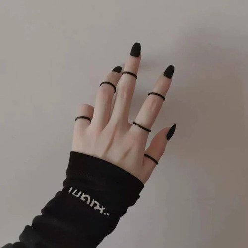 Punk Ring Set Black Sliver Color Simplicity Hip Pop Women