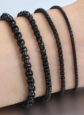 Men's Women's Black Stainless Steel Bracelet Box Chain