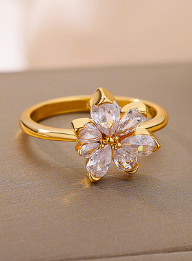 Luxury Zircon Flower Rings for Women Stainless Steel Cubic