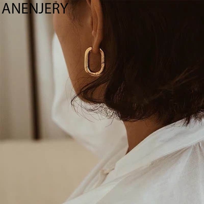 ANENJERY 925 Sterling Silver O Shaped Earrings for Women