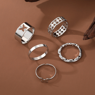 IFME 5PCS Silver Color Butterfly Rings Set for Women PUNK