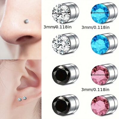 2-12Pcs Simple Stainless Steel Magnetic Nose Stud Earrings,