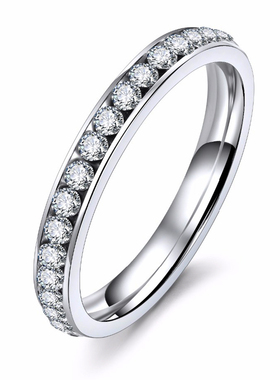Silver Color Titanium Stainless Steel Crystal Wedding Rings