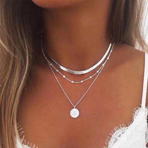 Sterling Silver Three-Layer Round Necklace Simple Snake