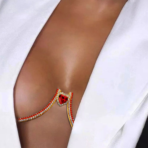 Red Heart Bra Chain Body Jewelry Women Crystal Bracket