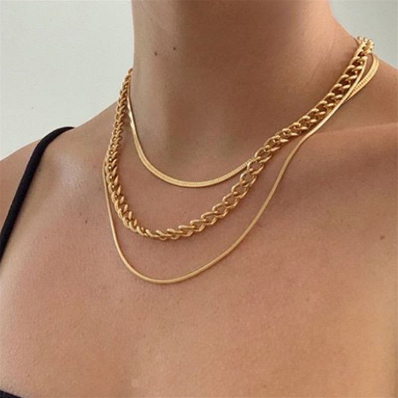 3 Layed Choker Necklaces Collar Women Chokers Gold Color - 实物图