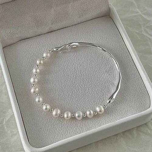 Sterling Silver Pearl Bracelet For Women Irregular Metal Kno