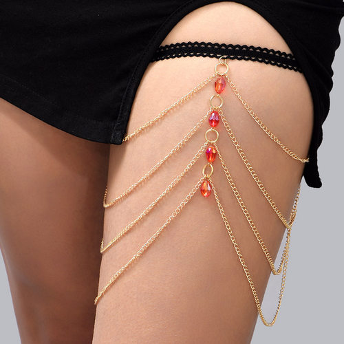 Bohemian Shiny Rhinestones Leg Chain for Women Sexy Long