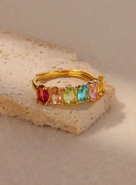Rainbow Crtystal Waterdrop Rings For Women Stainless Steel