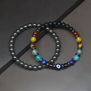 2023 Trendy 6mm Beaded Magnetic Hematite Evil Eye Bracelet