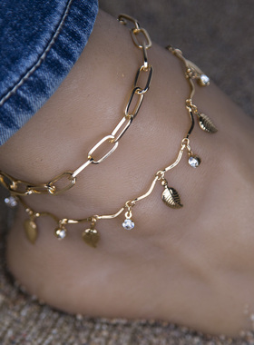 Bohemian Crystal Leaves Anklet Set Fashion Anklets For