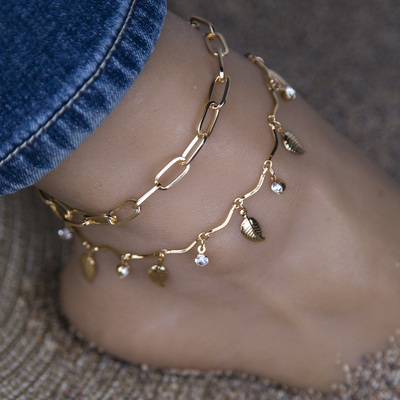 Bohemian Crystal Leaves Anklet Set Fashion Anklets For