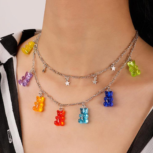 Candy Color Gummy Mini Bear Necklace for Women Christmas
