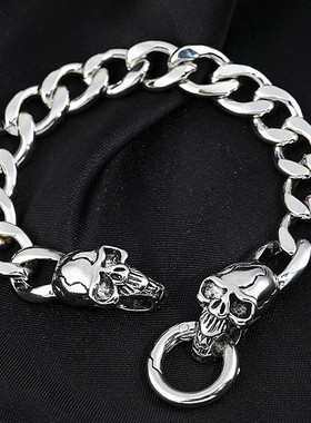 HNSP 12MM Stainless Steel Hand Chain Double Headed Skull