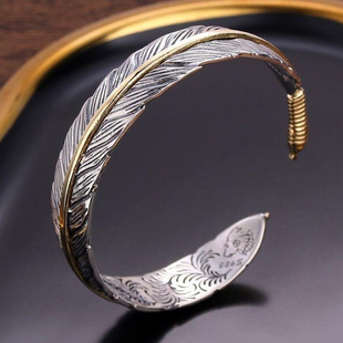 New Silver Color Feather Bracelet for Men Women Vintage Gold