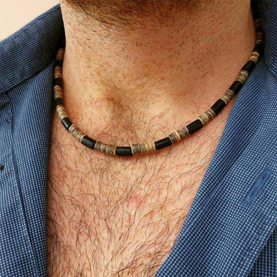 Vintage Wood Necklace Choker Men 46cm/18 Inches Short