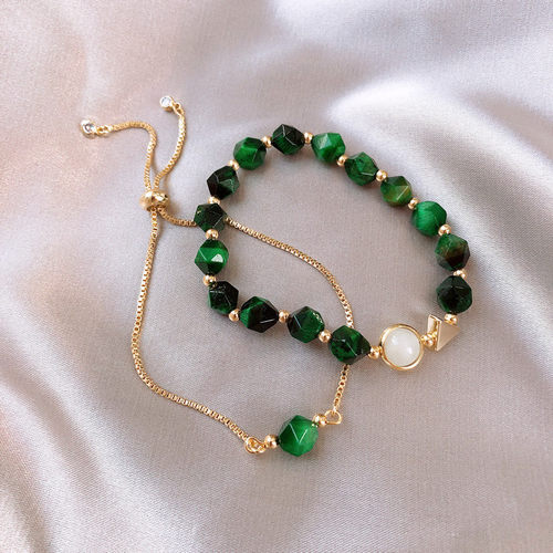 Korean Luxury Green Natural Stone Bracelet Woman Simple Per