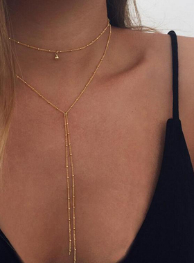 2023 Simple Gold Silver Color Chain Choker Necklace Long