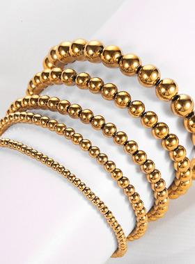 1PC Stainless Steel Beaded Bracelets 3 4 5 6 8mm Jewelry
