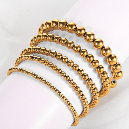 1PC Stainless Steel Beaded Bracelets 3 4 5 6 8mm Jewelry