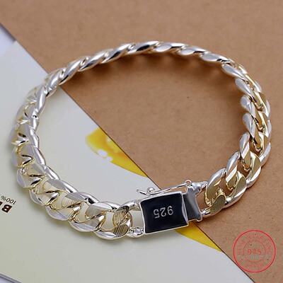 Men's Jewelry Bracelet Pulseras 925 Sterling Silver 10mm