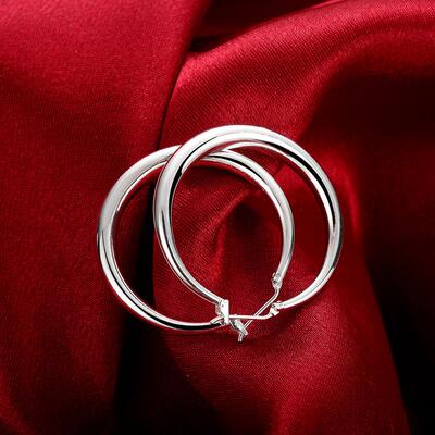 925 Stamp Silver Color 33mm Big Circle Round Hoop Earring