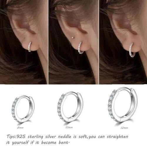 Sterling Silver Small Hoop Earrings Zirconia Huggie 14K