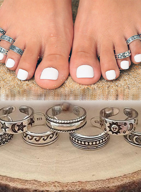 7pcs Retro Hollow Carved Star Moon Toe Rings Adjustable