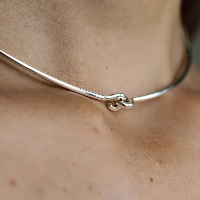 Sterling Silver Line Geometry Hook Necklace for Women Girl