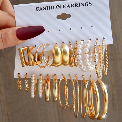 Vintage Geometry Earrings Set Gold Color Heart Leopard for