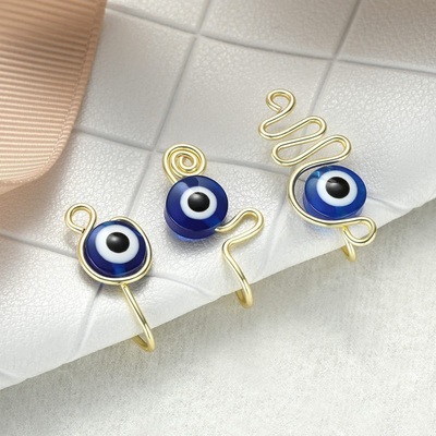 1Piece Evil Eye Stainless Steel Spiral Fake Nose Ring Cuff