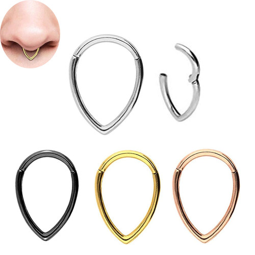16g 1Piece Tear Drop Segment Hinged Rings Septum Nose