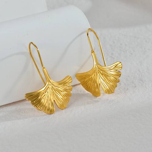 Fashion Gold-plated Stainless Steel Women Earrings Ginkgo