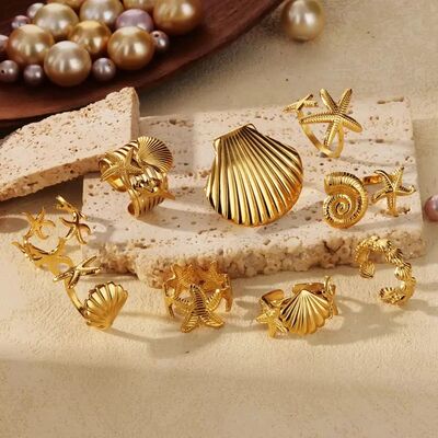 316L Stainless Steel Starfish Shell Rings for Women Gold