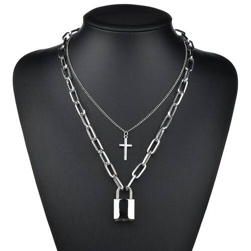 Chain Link Choker Heart Lock Cross Necklace Pendant For