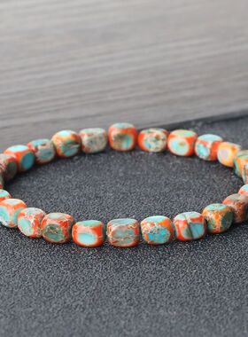 Vintage Elastic Bead Bracelet Square Emperor Stone Bangle